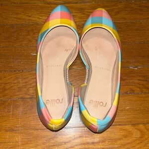 Rollie Australia D’Orsay Shoes Sz EU 37 US ~6.5 Leather Plaid Pink Blue Yellow